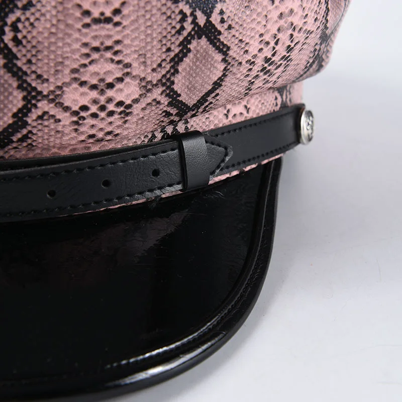 Женский берет из ПУ кожи со змеиным принтом | Аксессуары для одежды