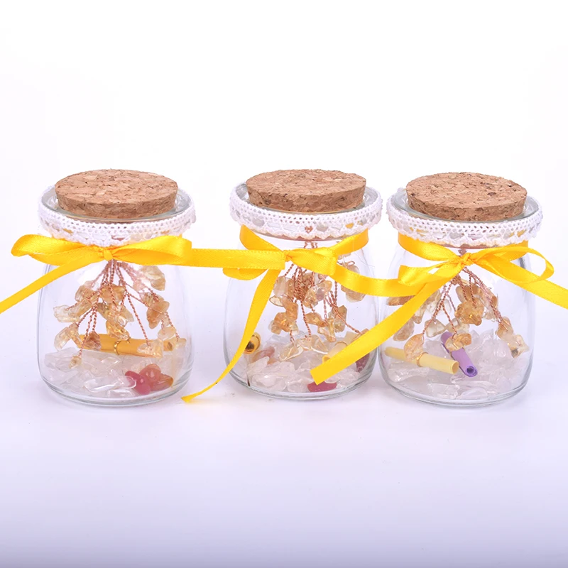 Glass Wishing Bottle with Natural Tumble Stone Crystal Healing MIni Bottles With Cork Stopper Cute Gift Home Decor |