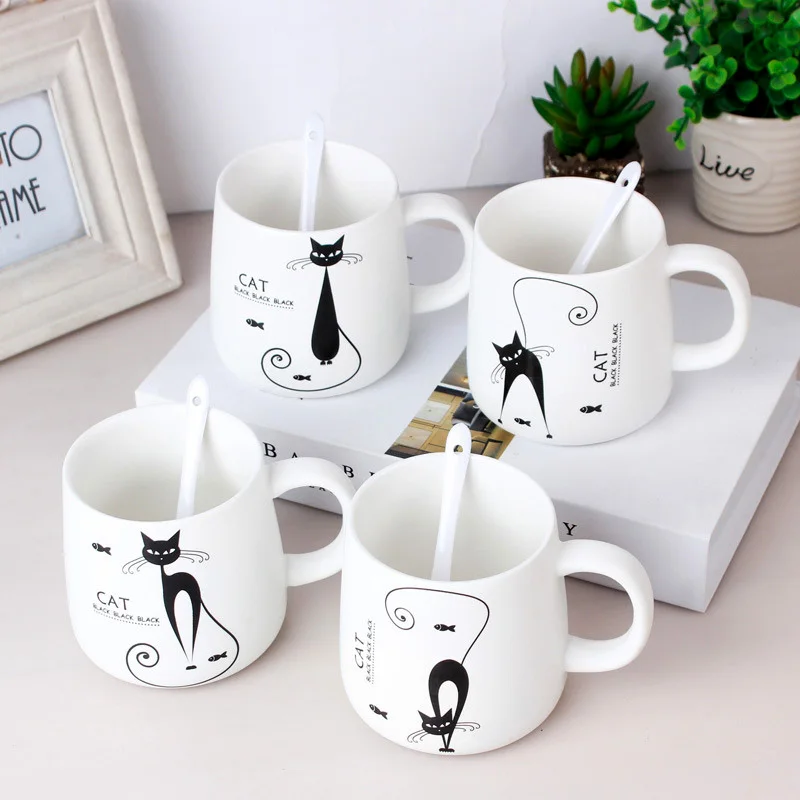 

4 кружки, Подарочная коробка, мультяшная керамическая чашка, разноцветные Коты, пара, вода, чашка в подарок кружка с ложкой, небольшая емкост...