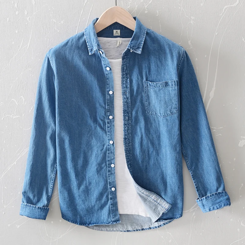 

New spring brand denim men shirt long-sleeved cotton shirts for men solid comfortable shirt mens fashion casual shirts male