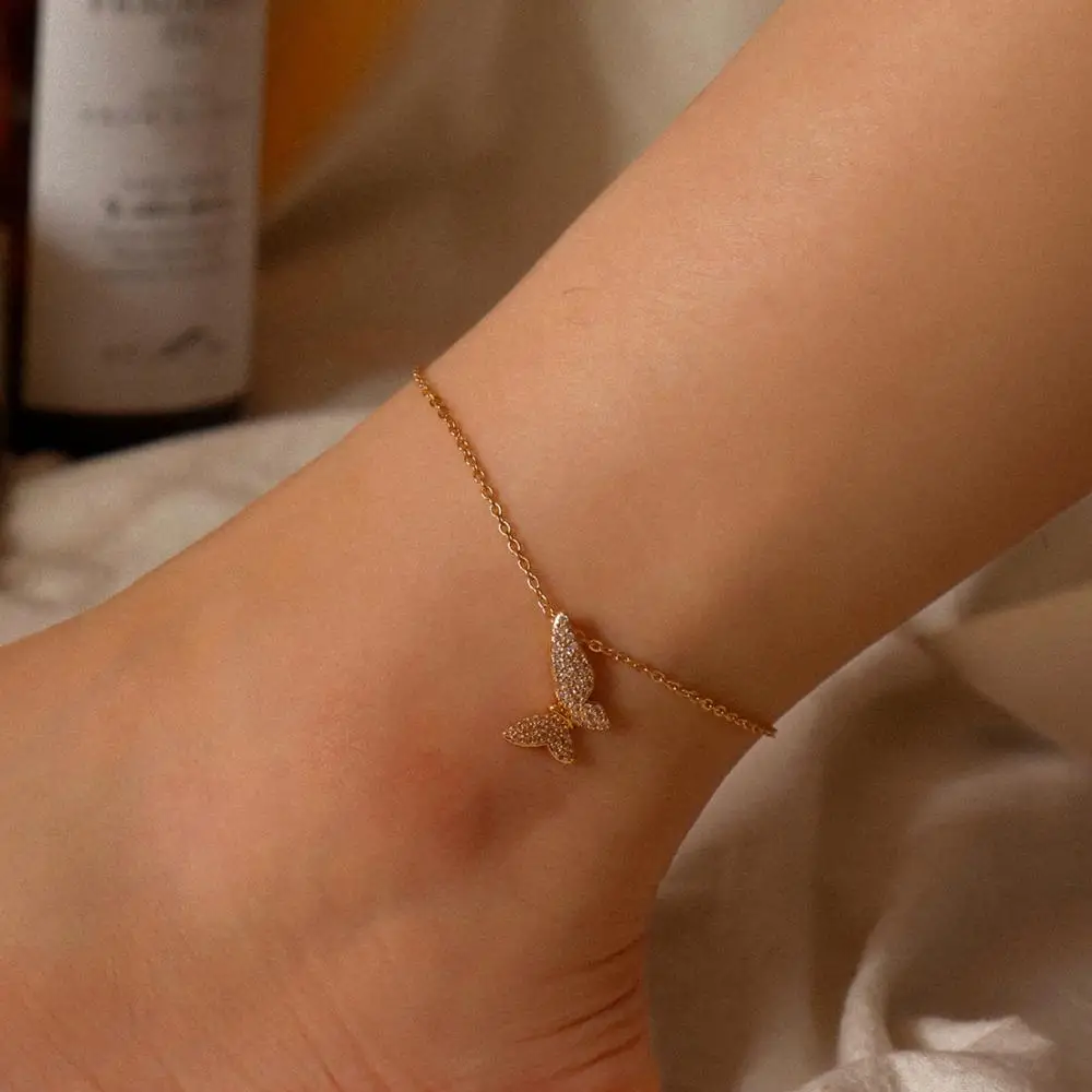 

Sweet Bling Butterfly Shape Anklet Bracelet Chain Rhinestone Ankle Beach Foot Sandal jewelry for Women Gift chaine cheville