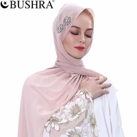bushra hijabs abaya long ramadan new arab towels pearl chiffon fabric diamond traditional muslim breathable scarf chiffon
