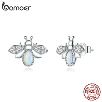 bamoer silver bee earrings 925 sterling silver opal animal lovely earrings gift for girl fine jewelry original design sce1021