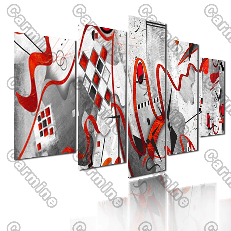 

Poster Red Curve Bar White Abstract Canvas Painting 5Pcs Posters Painting Wall Art Decoration for Living Room and Bedroom