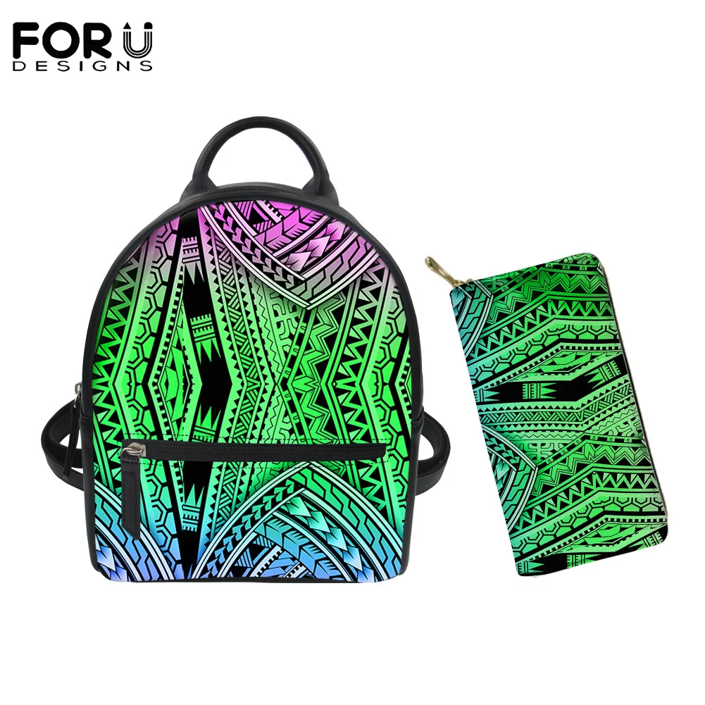 

FORUDESIGNS женские детские дорожные рюкзаки для отдыха Mini Pursse 2 шт. цветные полинезийские полосы дизайнерская сумка через плечо для подростков