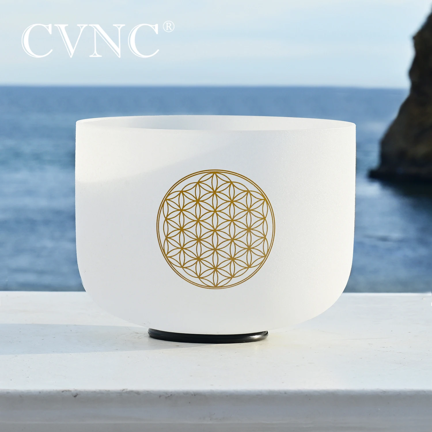 CVNC 528Hz 8 inç C not hayat çiçek tasarım çakra buzlu kuvars kristal şarkı söyleyen kase ile stres giderici için ücretsiz çekiç