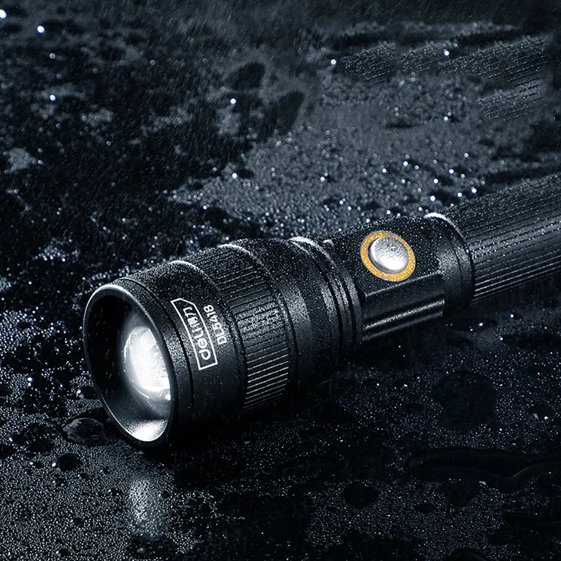 저렴한 델리 LED 강한 빛 충전식 손전등 18650 배터리 3 모드 긴 시간 방수 야외 캠핑 강력한 LED 손전등
