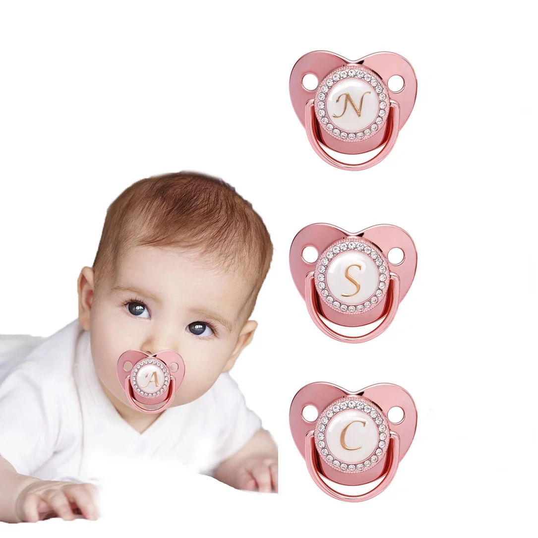 

Name Letter Baby Pacifier Newborn Silicone Luxury Pacifier Rose Gold Bling Infant Nipple Pacifier Clips Baby Soother BPA Free