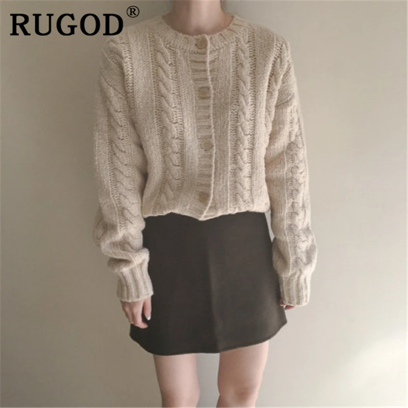 RUGOD элегантный вязаный женский кардиган корейский стиль круглый воротник витая