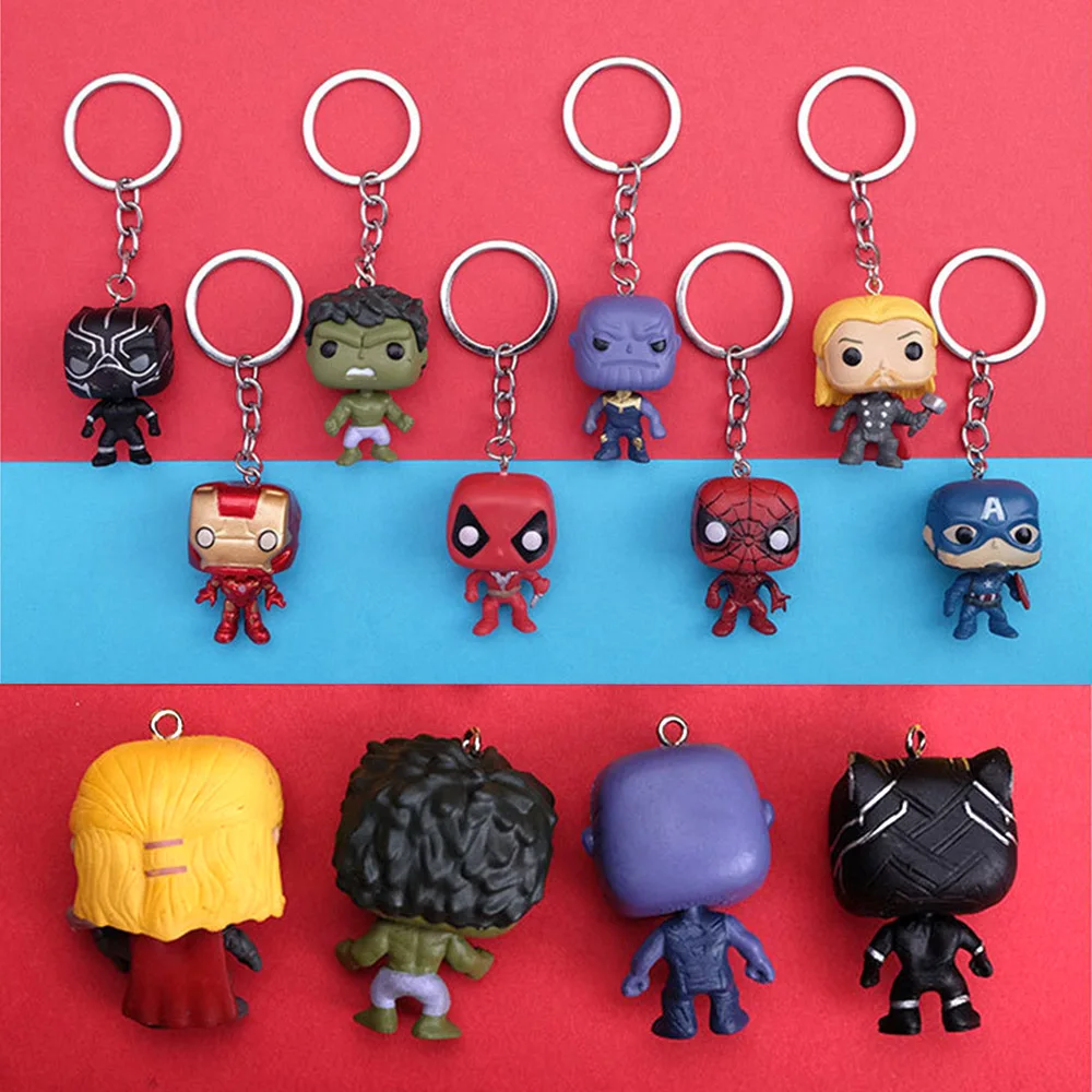 

Disney Marvel Keychain Q Version Spiderman Iron Man Figures The Avengers Hero Deadpool Keyring Pendant Mini Kawaii Kid Gift Toy