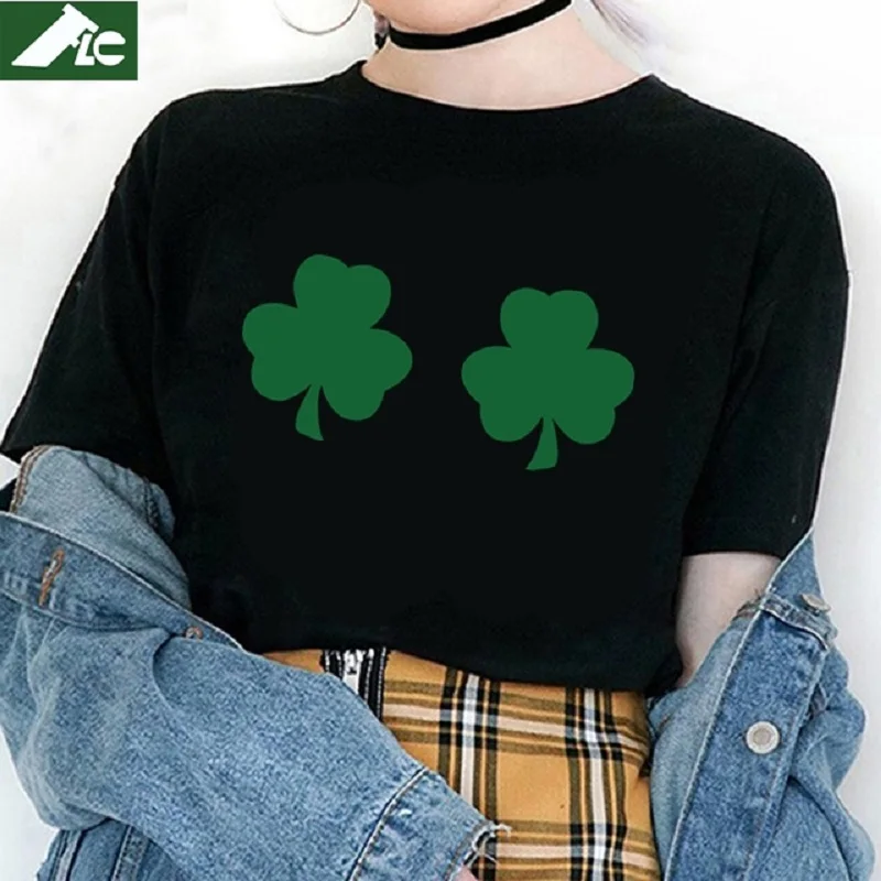 

Unisex Shamrock Boobs T Shirt women Leprechaun St Patrick's Day Funny Gift Women's 100% Cotton T-Shirt kawaii fashion tee top