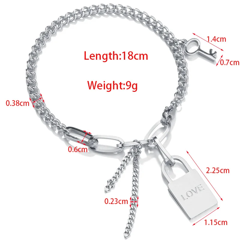 

Trend 316L Titanium Steel Silver Color Key Lock Bracelets Couple Chain Lock Bracelet For Women Men Jewelry Valentine's day Gift