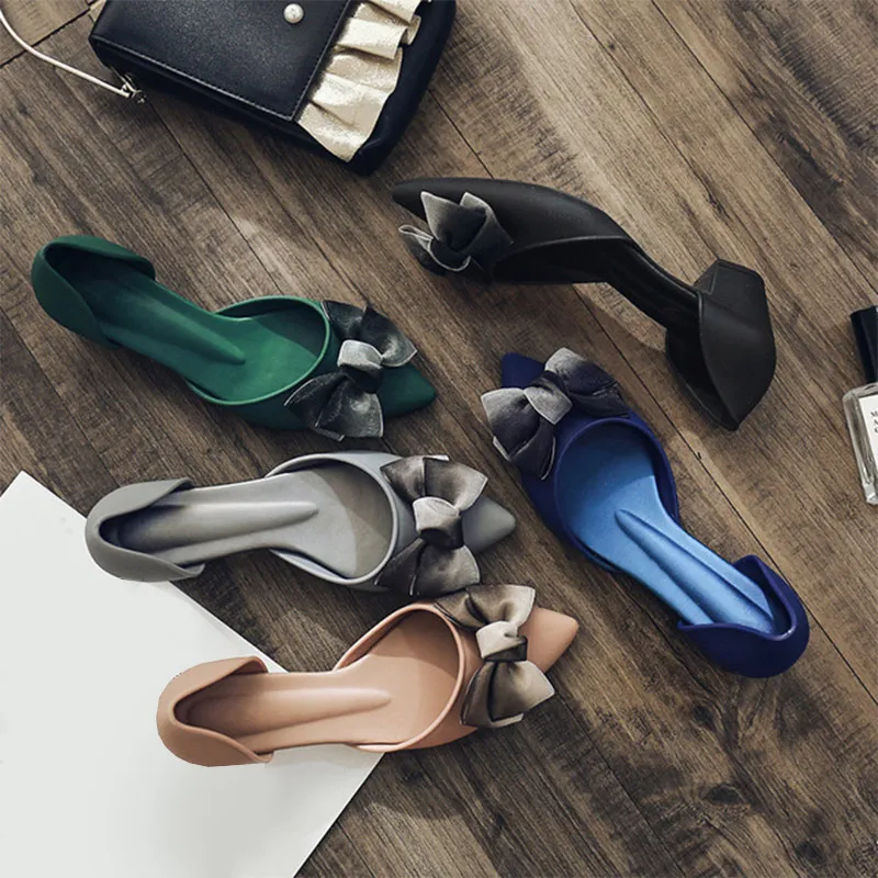 

Women Shoes Bowtie Two Piece Slip On Pumps Ladies Pointed Toe Shallow Jelly Shoes Mid Heel Comfortable Female Footwear Summer
