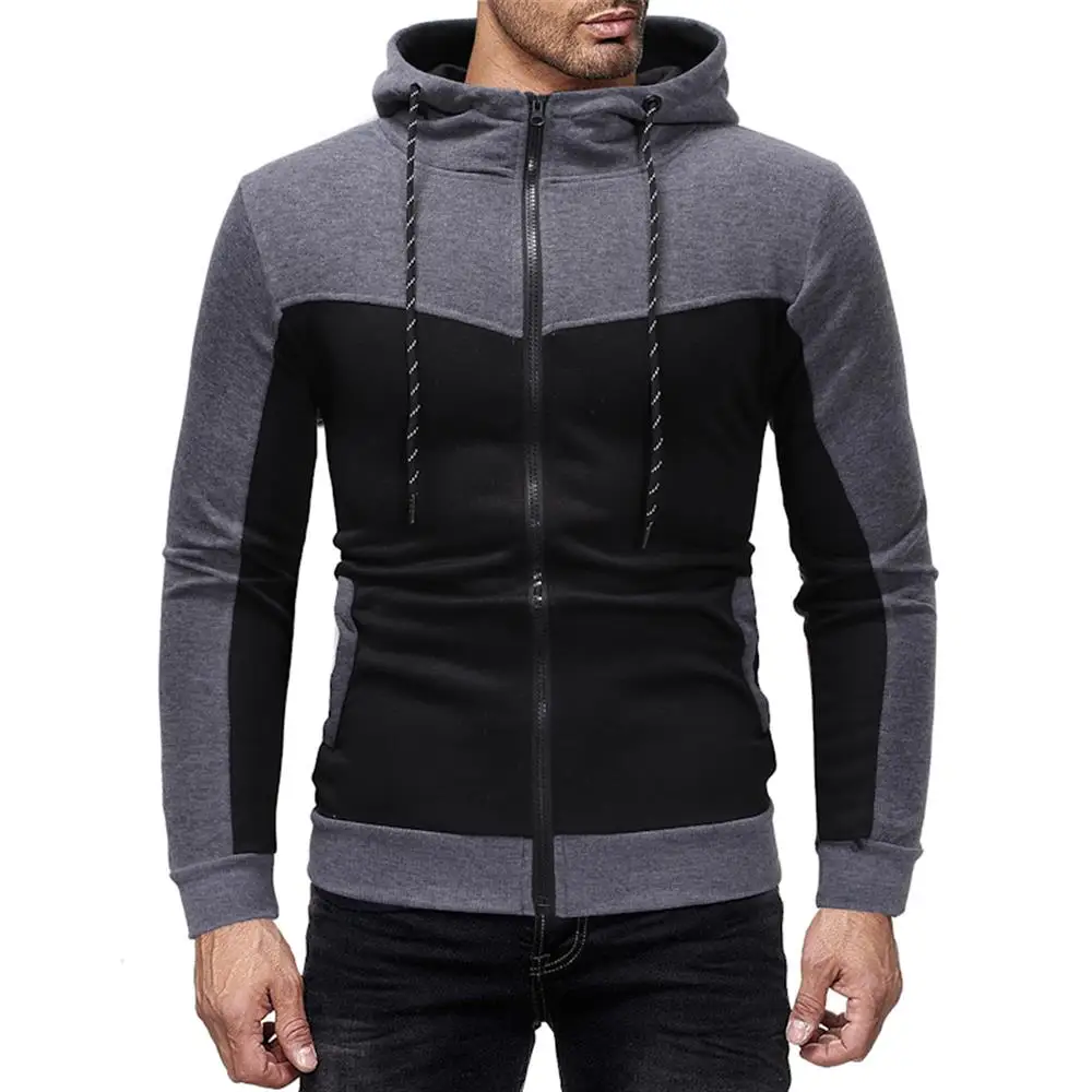 

Mens Hoodies Hooded Zipper Cardigan Patchwork Sweatshirts Contrast Casual Long Sleeve Hoodies Autumn Winter New Sweatshirts