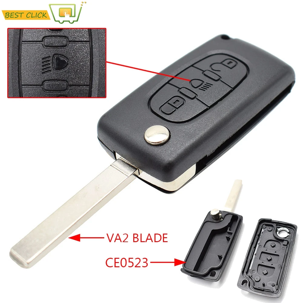 

3 Buttons Car Flip Remote Key Case Cover Shell Fob For Citroen C2 C3 C4 C5 C6 C8 VA2 Blade CE0523 Key Repair Kit Car Replacement