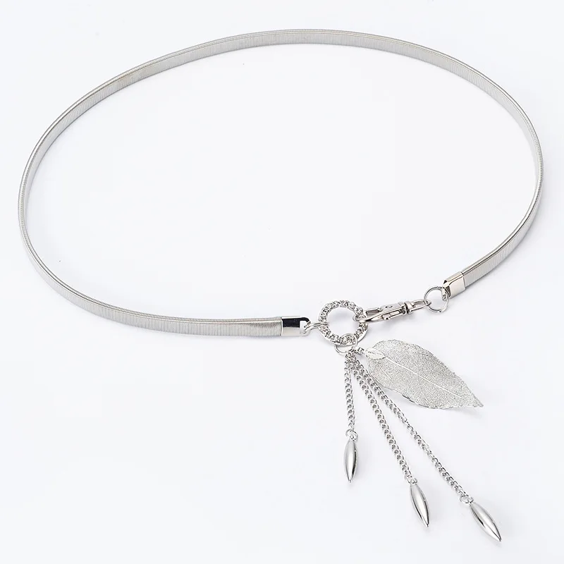 2021 Новый Для женщин гетры с рисунком листьев ремень металлические листья поясом