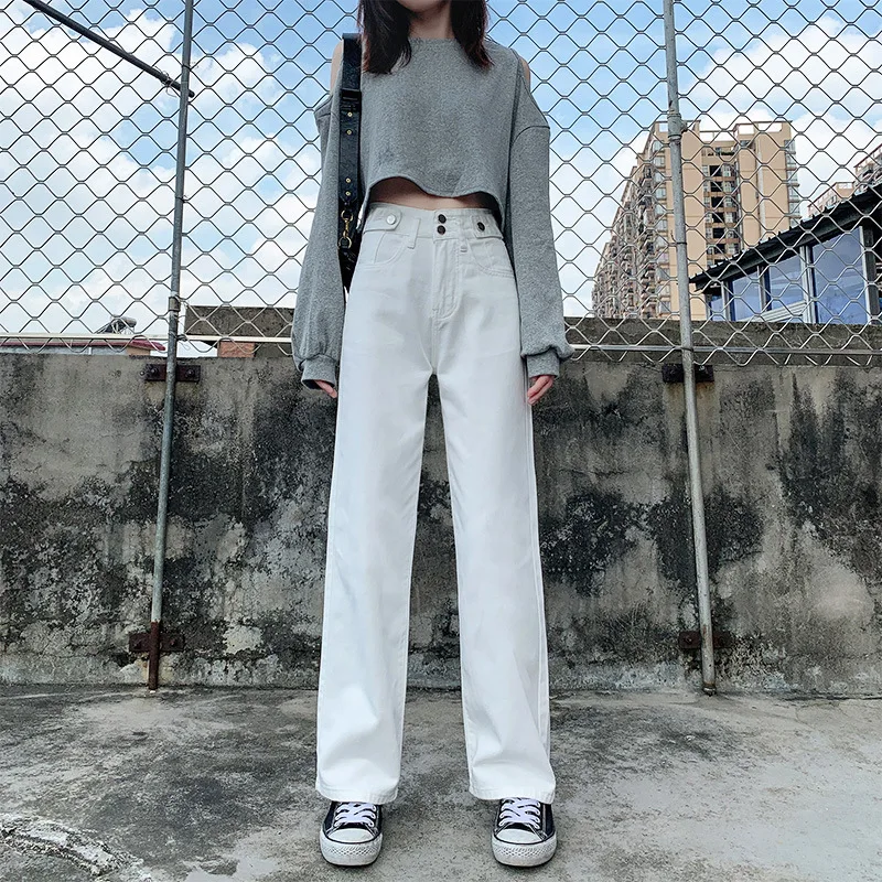 

2021 Wide Jeans Baggy Pockets Zipper Cargo Pants Y2K Aesthetic Deinm Pants Fahion Mom Pants Women Korean Vintage Trousers