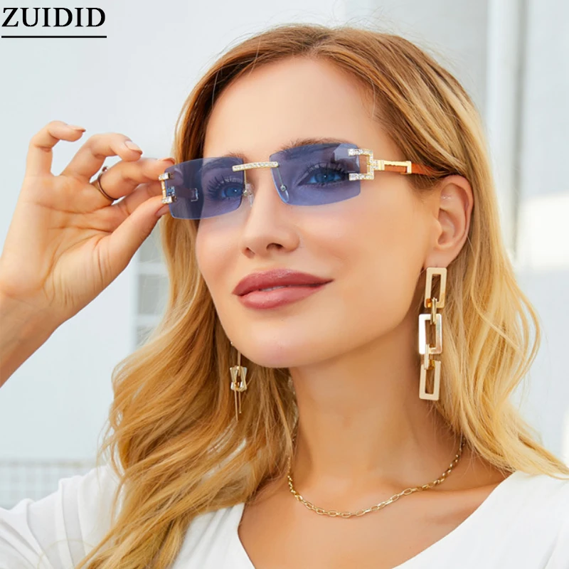

2021 Diamond Inlay Sunglasses Women Fashion Rimless Sunglasses Square Glasses Lunette De Soleil Femme Moda Mujer Zonnebril Dames