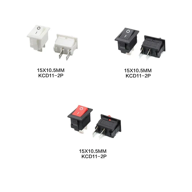 Кнопочный переключатель 10x15 мм SPST 2Pin 3A 250V KCD11 10 шт. кнопочный * 15 черный красный и