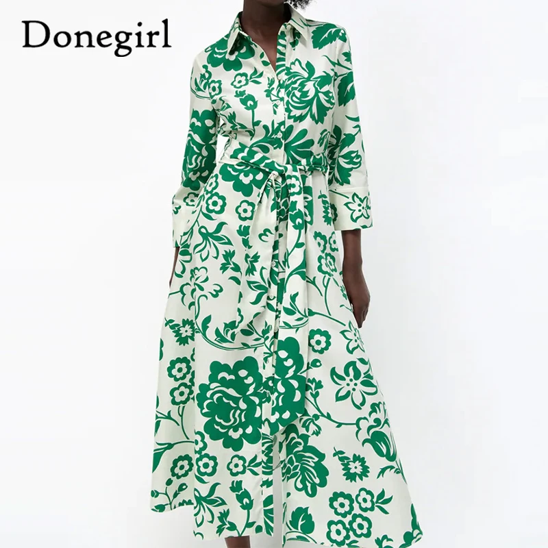 

Женское платье с отложным воротником, повседневное свободное платье из поплина с принтом и рукавами в семь точек, лето 2021