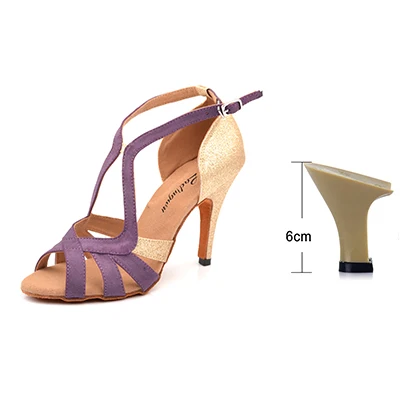 Purple 6cm Ladingwu/Новинка; брендовая танцевальная обувь; блестящие и фланелевые; Цвет серебристый, фиолетовый, розовый; женские Бальные вечерние танцевальные туфли для сальсы; туфли для латинских танцев - Цвет: Purple 6cm