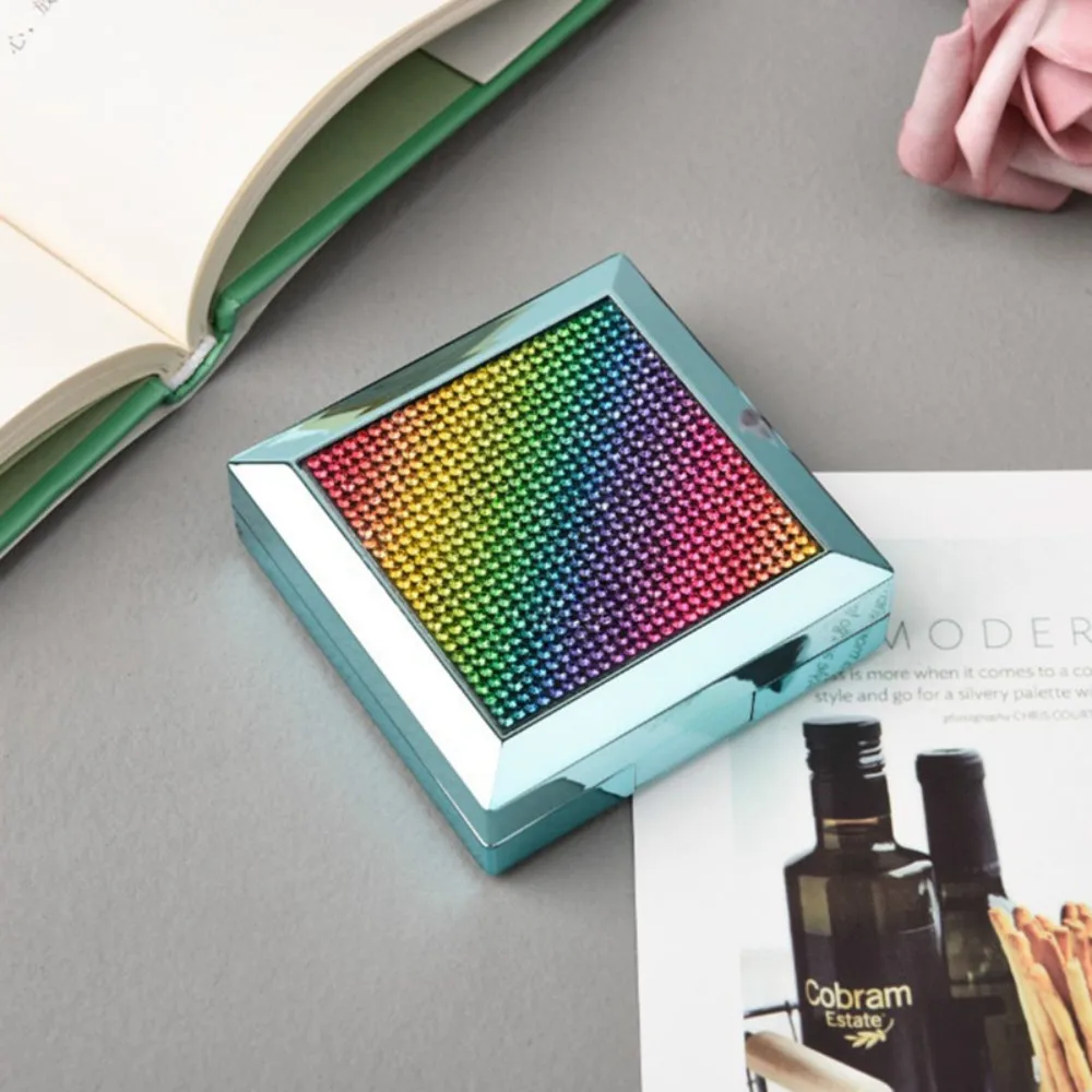

Diamond Contact Lens Case Personality With Make Up Mirror Women Companion Box Portable Travel Kit Box Abs, Diamond Square