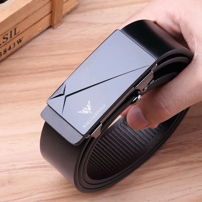 Ремень мужской кожаный с автоматической пряжкой люксовый черный пояс храповым