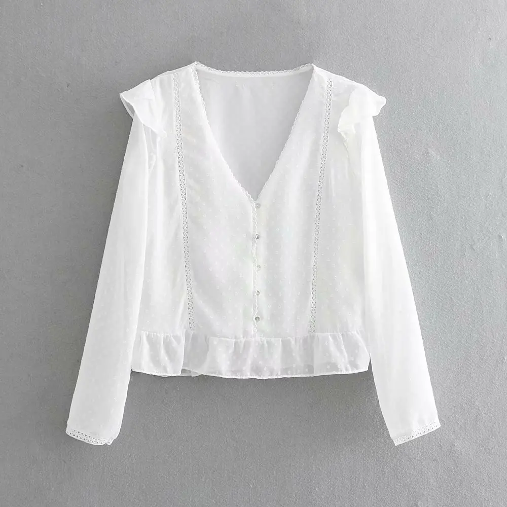 Женская кружевная шифоновая блузка в стиле пэчворк милая плиссированная с