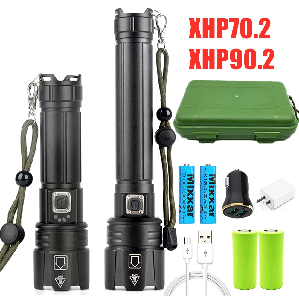 Светодиодный фонарик ZK20 XHP90 XHP70 самый мощный 18650 26650 USB фонарь для охоты