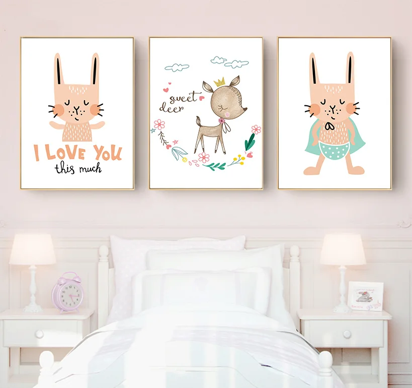 Настенная картина для детской комнаты с изображением леса Банни оленя розовые
