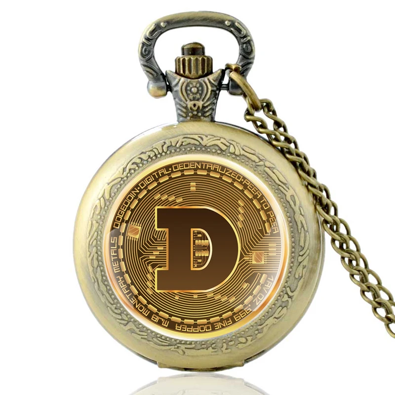 Бронзовый Классический дизайн Dogecoin стеклянный кабошон кварцевые карманные часы