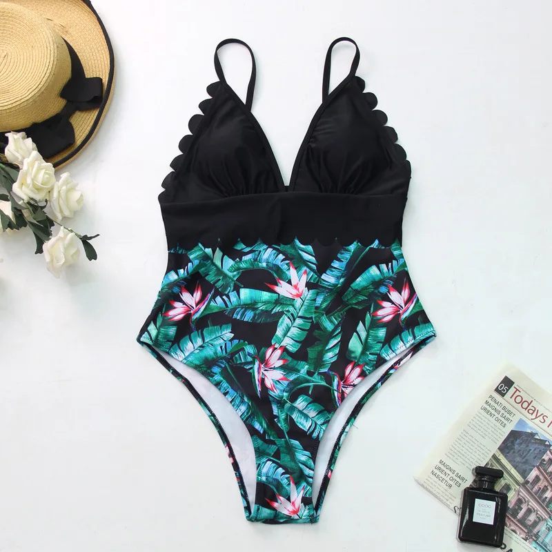

2021 Sexy One Piece Swimsuits Female Plus Size Floral Women Swimwear Push Up Bathing Suits Bodysuits Beach Wear Ruffle Monokini