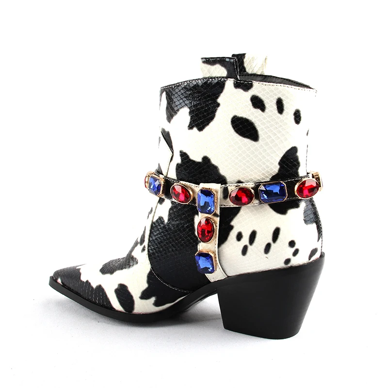 Разноцветные ковбойские ботильоны из искусственной кожи Женские дизайнерские