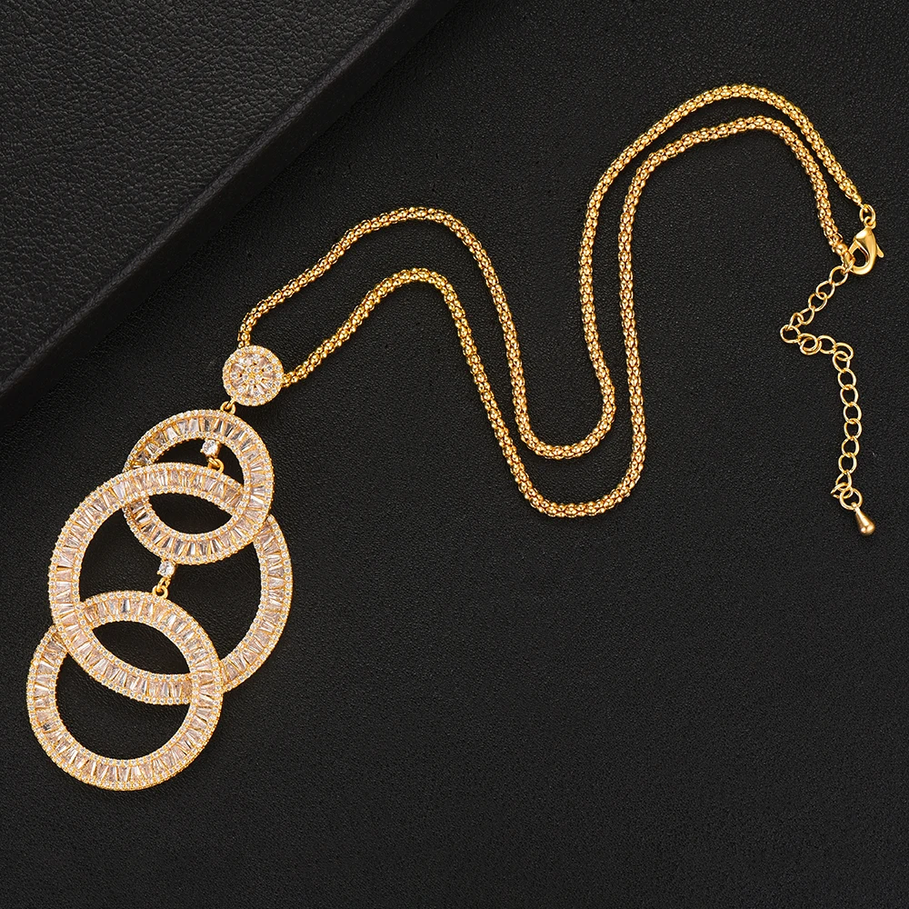 GODKI 2PCS Charms Women Wedding Necklace Earring Sets Jewelry Sets For Women Wedding Brides Full Cubic Zirconia Inlaid Jewelry