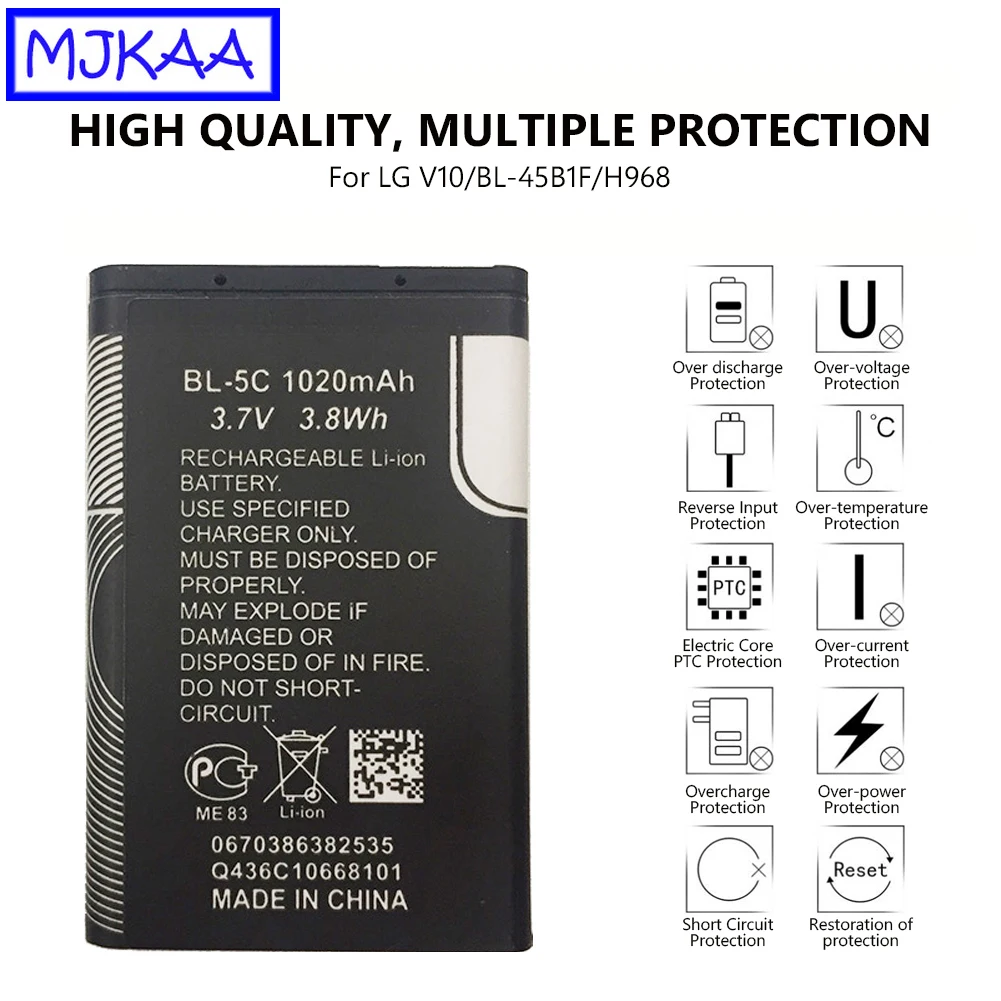 MJKAA 2 шт. BL-5C 3,7 V 3.8Wh 1020 мА/ч, литий-ионный аккумулятор Батарея для Nokia 1208 1600 1100 1101 2610 2600 2300 6230 6630 n70 n71 n72 n91 e60