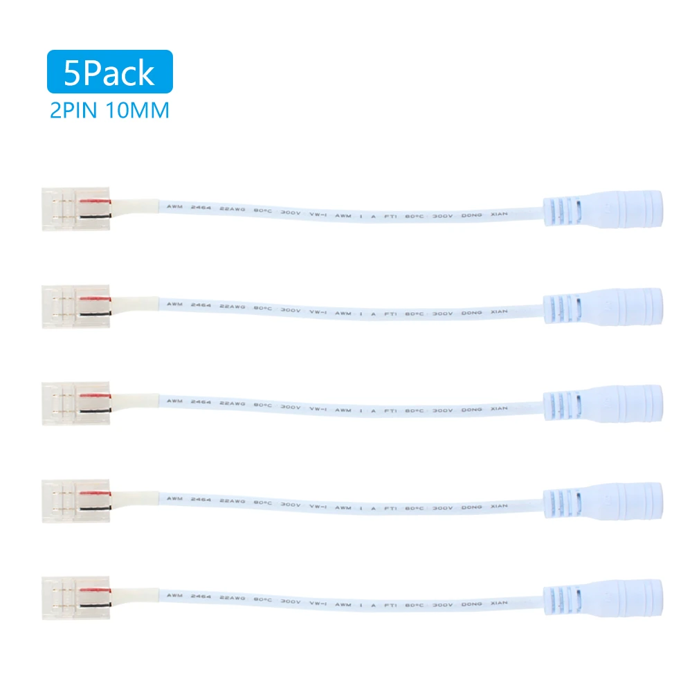 

5pcs LED Connector 2 Pin 10mm Width PCB Female DC Black/White Clips LED Adapter For SMD 5050 3528 2835 Single Color LED Strip