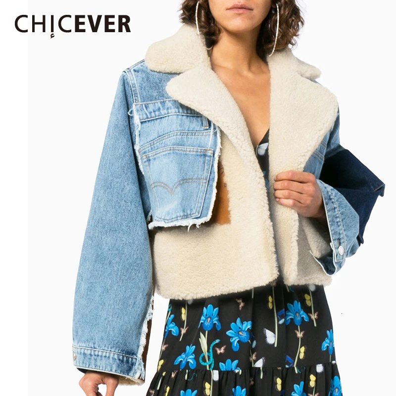 CHICEVER Лоскутные нестандартные цветные пальто для женщин с отложным воротником и