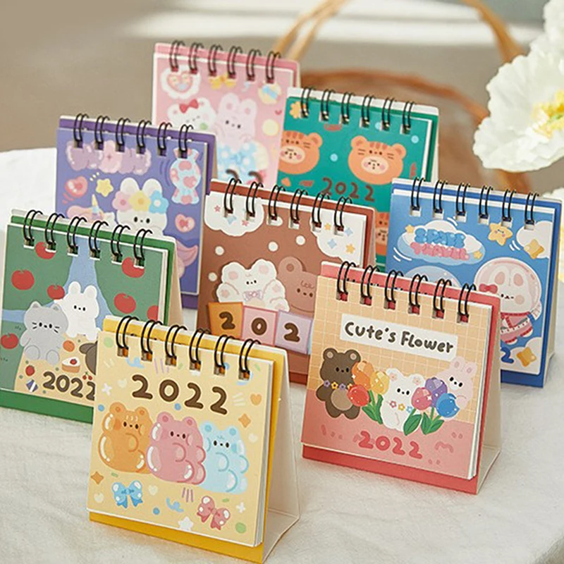 

2022 kawaii Cartoons Bear Desktop Paper ins mini Calendar dual Daily Scheduler Table Planner Yearly Agenda Organizer