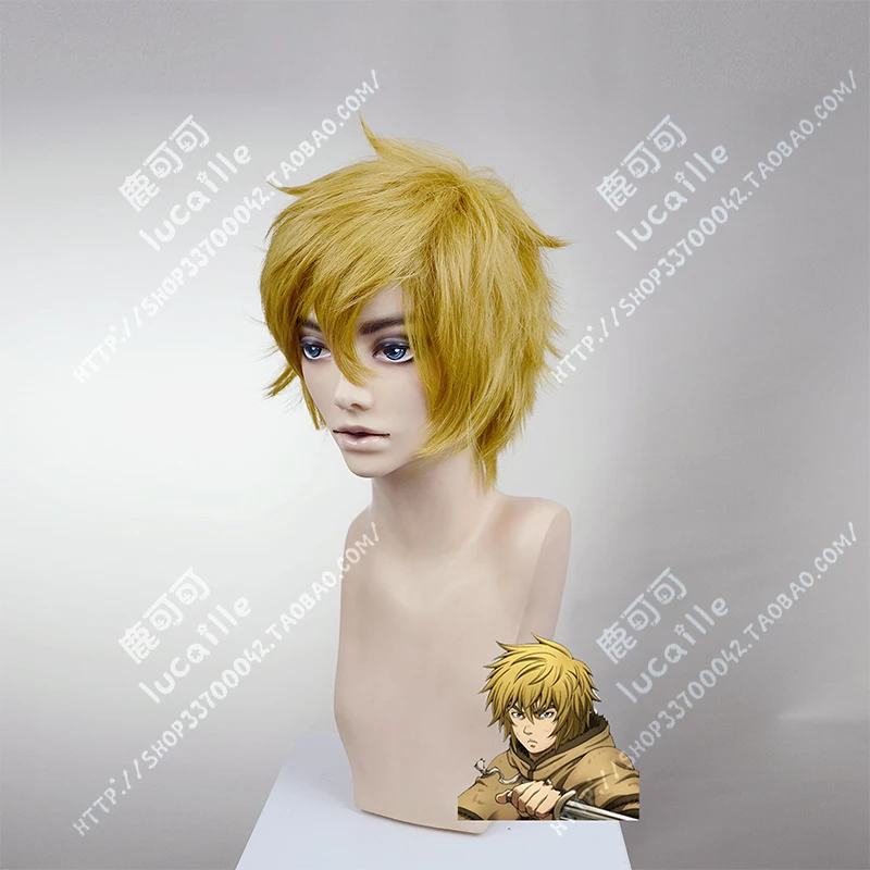 as the picture Аниме Vinland Saga Thorfinn косплей парик Короткие Золотые термостойкие синтетические волосы парики+ парик колпачок - Цвет: as the picture