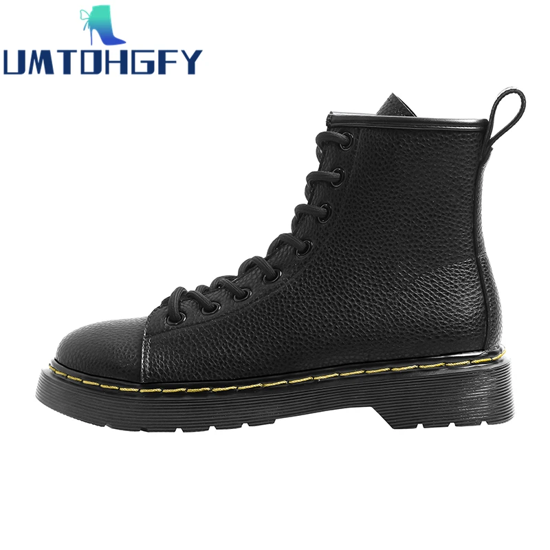 

Cow Leather High-Top Martin Boots Female British Style Lace-Up Tooling Autumn Studen Shoes Trend Thick-Soled Handsome Short Boot