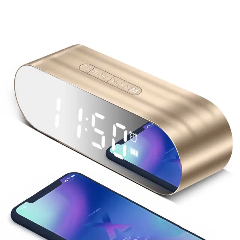 Новый креативный будильник зеркальный Bluetooth динамик карта маленький стальной