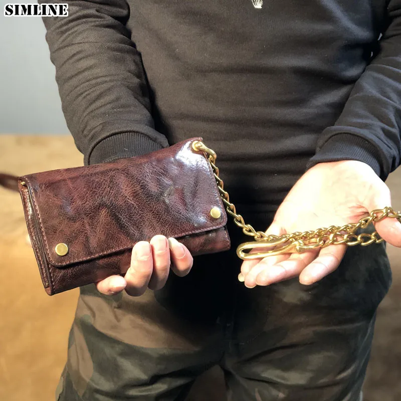 Мужской кошелек из натуральной кожи Винтажный Длинный клатч ручной работы на