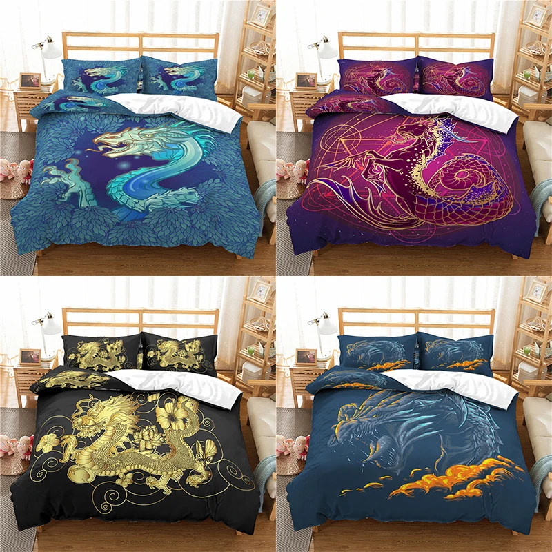 

Home Textile Luxury 3D Dragon Print 2/3Pcs Comfortable Duvet Cover PillowCase Bedding Sets Queen and King EU/US/AU Size