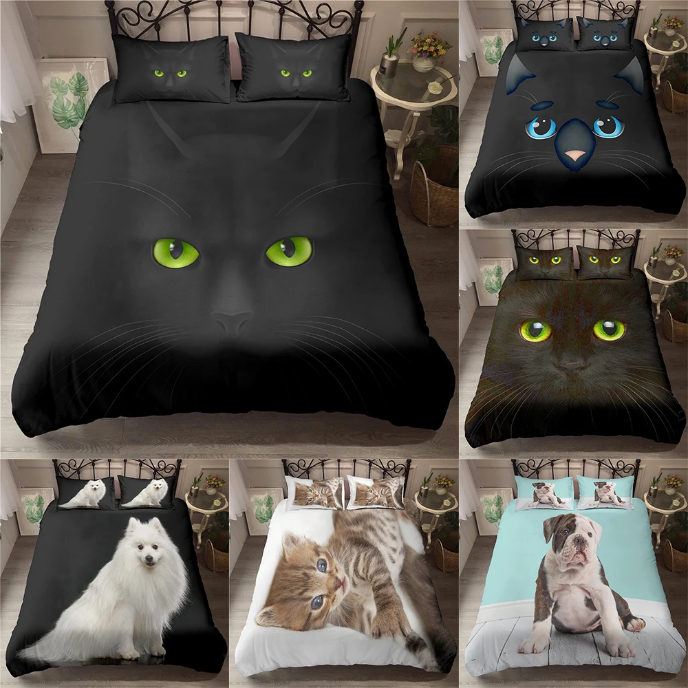 Barato Juego De Cama Con Estampado 3D De Animales Para Niños, Ropa De Cama Con Estampado 3D De Perro Y Gato, Edredón Suave, Funda De Almohada, Tamaño Queen Y King, Textil Para El Hogar