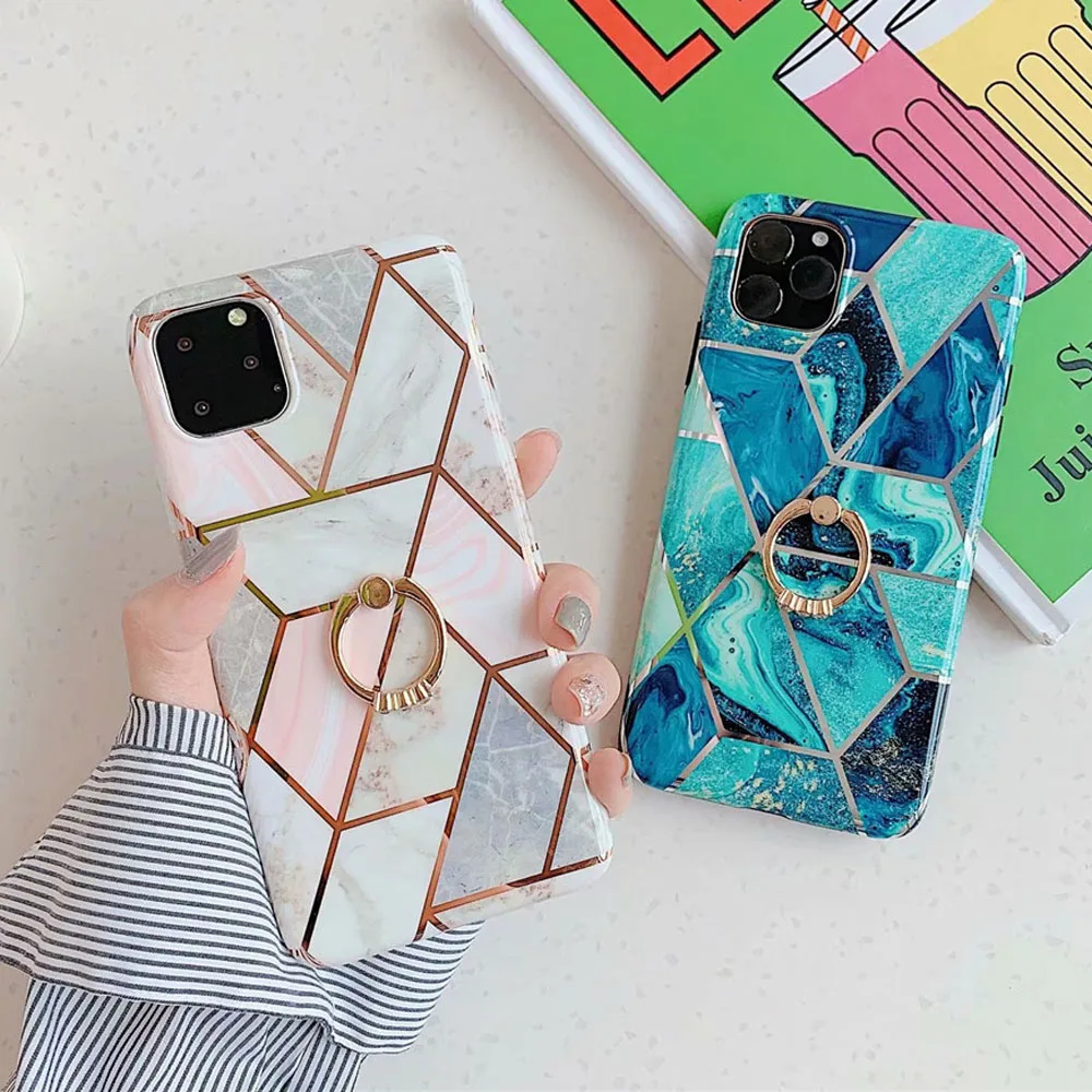 

Phone Cases on sFor Samsung Galaxy A41 A71 A51 Case Luxury geometric plating splice marble IMD Back Cover Soft Silicone Cover