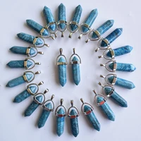 2020 new natural blue onyx pillar shape charms point chakra pendants for jewelry making 24pcslot wholesale free shipping