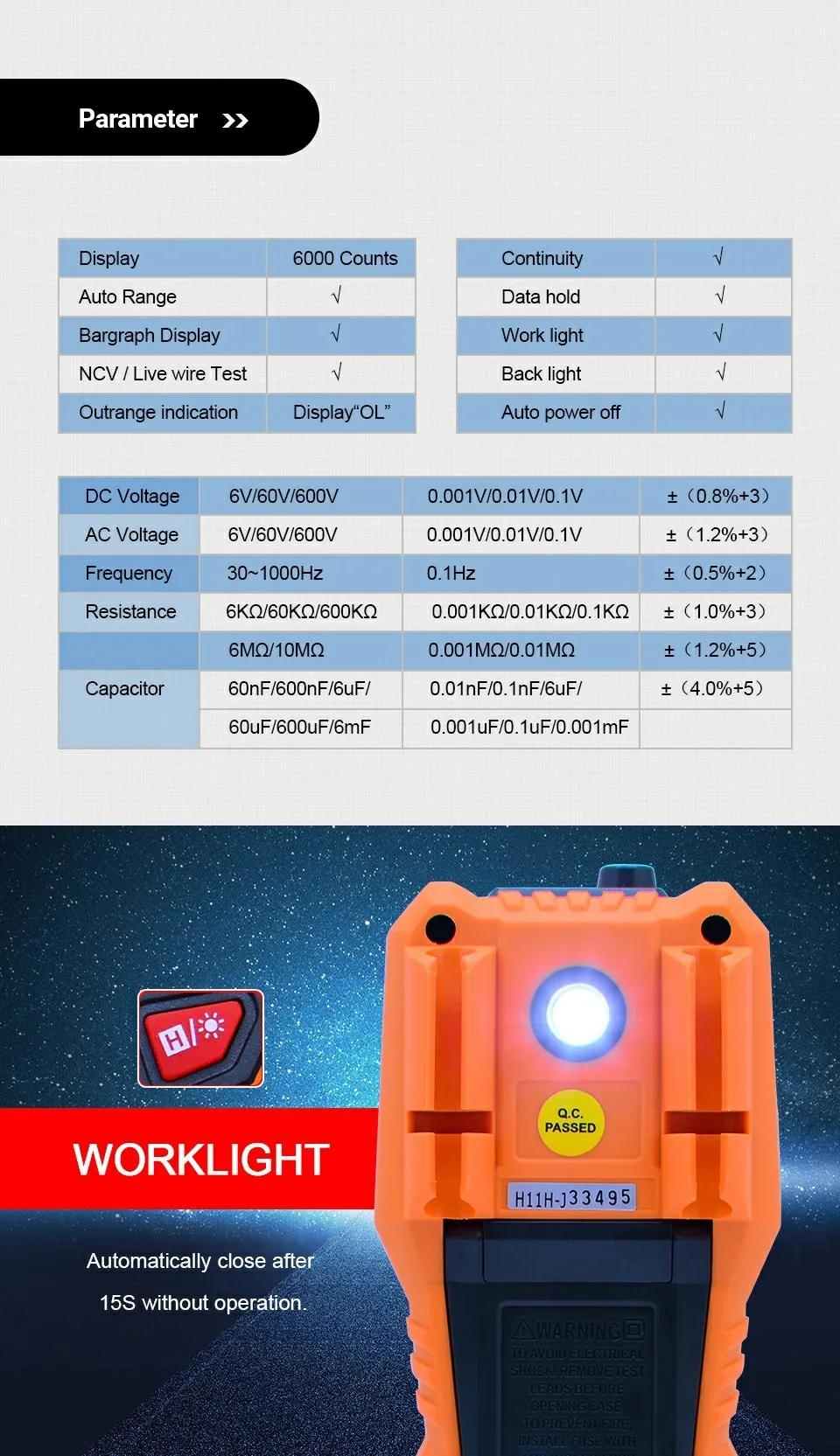 PEAKMETER DC/AC Умный полный автоматический Диапазон Цифровой мультиметр NCV Частота Температура Емкость тестер PM8247S/PM8248S
