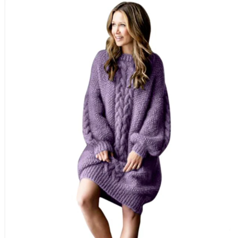 2020 Новый Толстый Теплый Длинный Стиль Свитер Платье Свободные большого размера