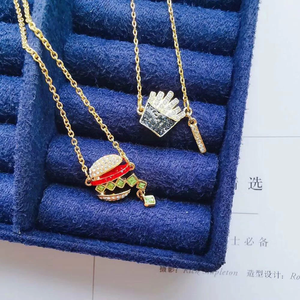 

SWA Fashion Accessories Cute Funny Doughnut Coke Hamburger French Fries Women's Necklace Best Birthday Gift