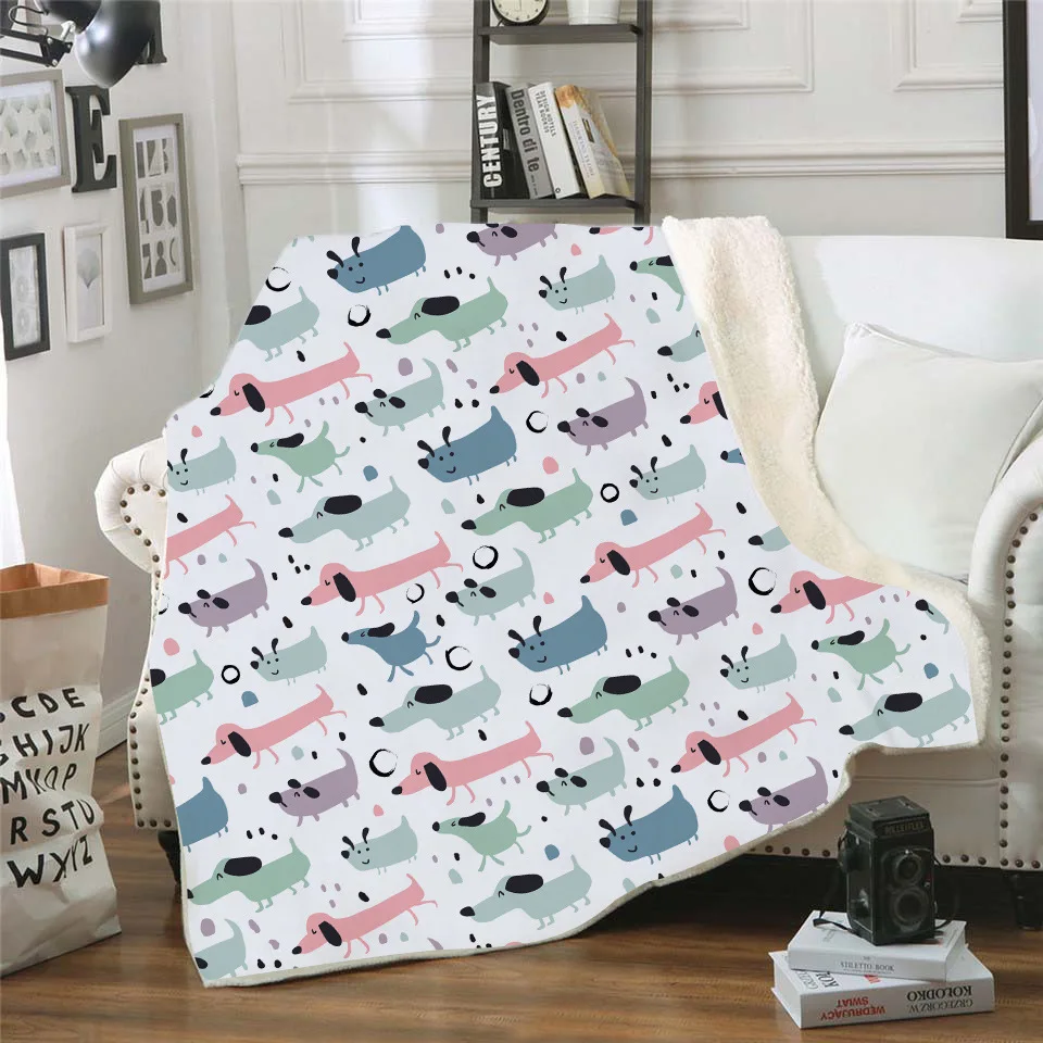 008 Покрывало для дивана с 3D принтом в виде шерпы для собаки таксы, постельных принадлежностей для путешествий, плюшевое флисовое покрывало DA12 - Цвет: 008